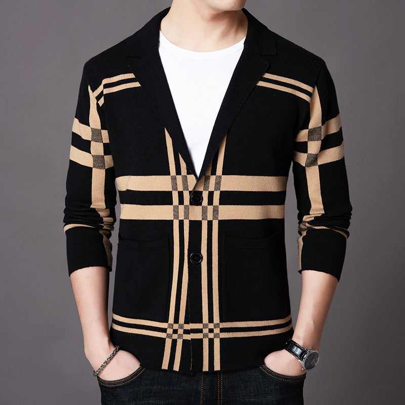 Herrar elegant stickad blazer med modern rutmönster Mirla-Eva Jonsson