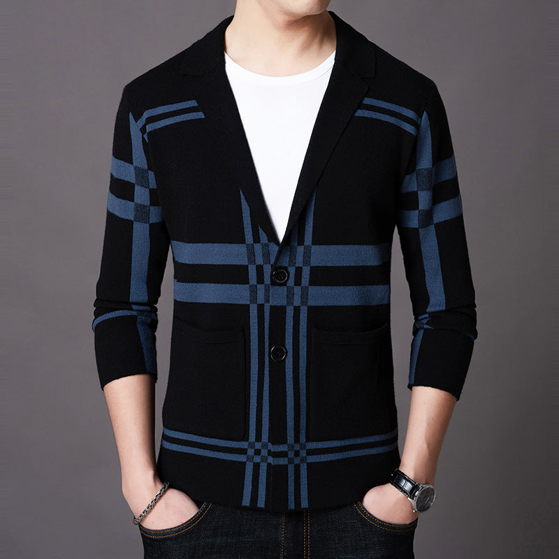 Herrar elegant stickad blazer med modern rutmönster Mirla-Eva Jonsson