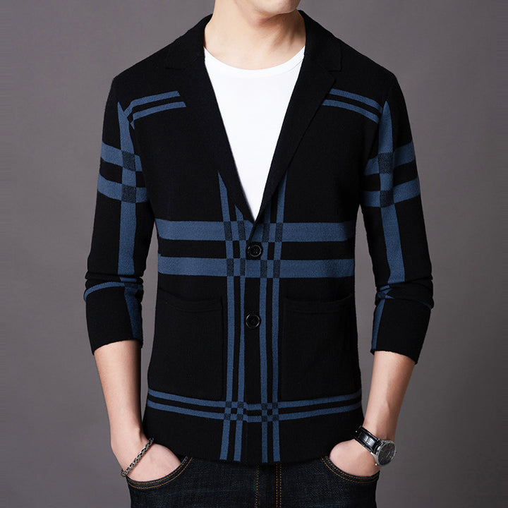 Herrar elegant stickad blazer med modern rutmönster Mirla-Eva Jonsson