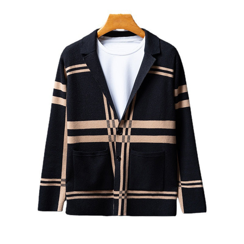 Herrar elegant stickad blazer med modern rutmönster Mirla-Eva Jonsson