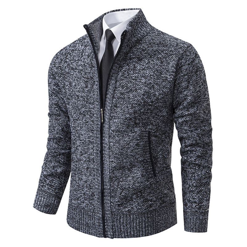 Herrar elegant stickad jacka med genomgående dragkedja och strukturerad design Eva Jonsson-Eva Jonsson