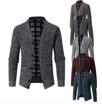 Herrar elegant stickad kort cardigan med rutmönster Eva Jonsson-Eva Jonsson