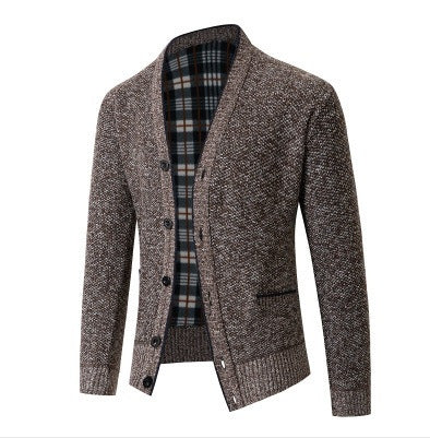 Herrar elegant stickad kort cardigan med rutmönster Eva Jonsson-Eva Jonsson