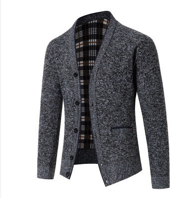 Herrar elegant stickad kort cardigan med rutmönster Mirla-Eva Jonsson