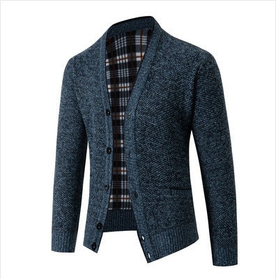 Herrar elegant stickad kort cardigan med rutmönster Mirla-Eva Jonsson