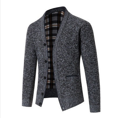 Herrar elegant stickad kort cardigan med rutmönster Mirla-Eva Jonsson