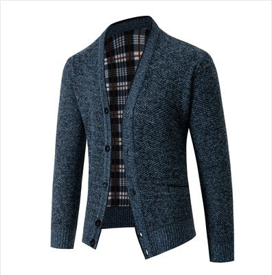 Herrar elegant stickad kort cardigan med rutmönster Mirla-Eva Jonsson