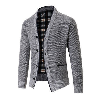 Herrar elegant stickad kort cardigan med rutmönster Mirla-Eva Jonsson