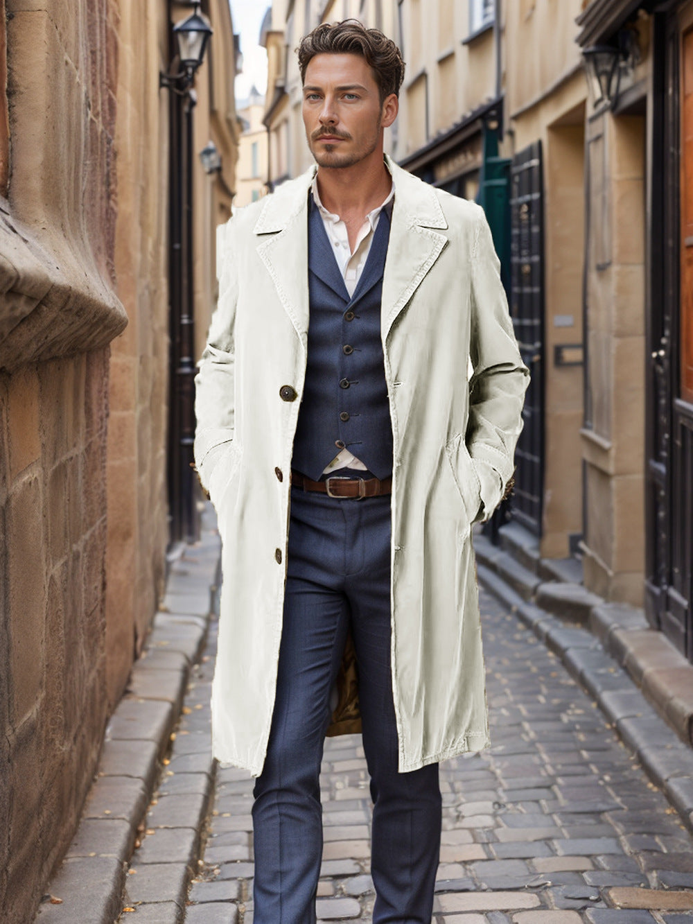 Herrar elegant trenchcoat i högkvalitativt tyg med praktiska fickor Mirla-Eva Jonsson