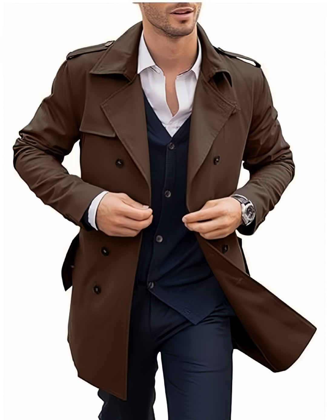 Herrar elegant trenchcoat med dubbelknappslå och högkvalitativt foder Eva Jonsson-Eva Jonsson