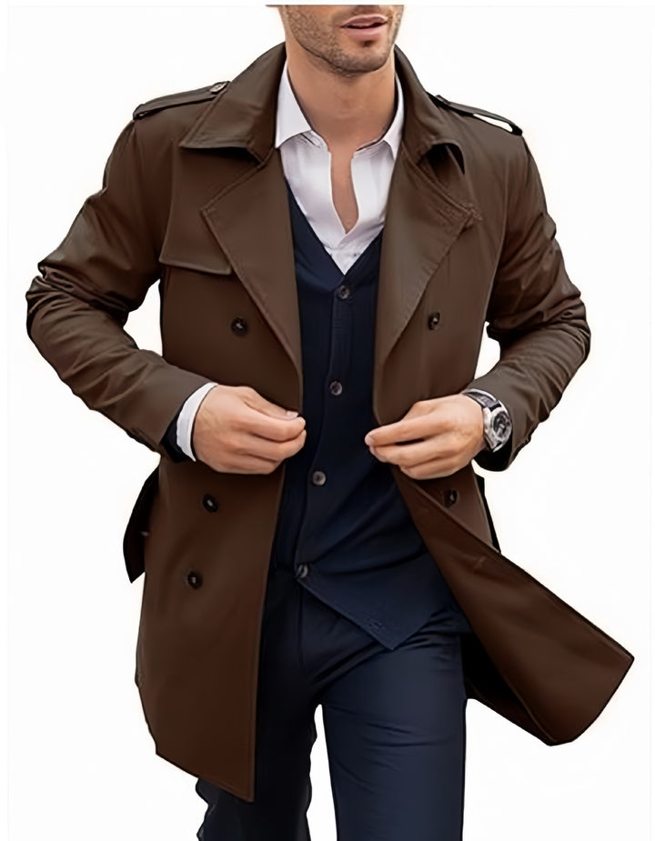 Herrar elegant trenchcoat med dubbelknappslå och högkvalitativt foder Eva Jonsson-Eva Jonsson