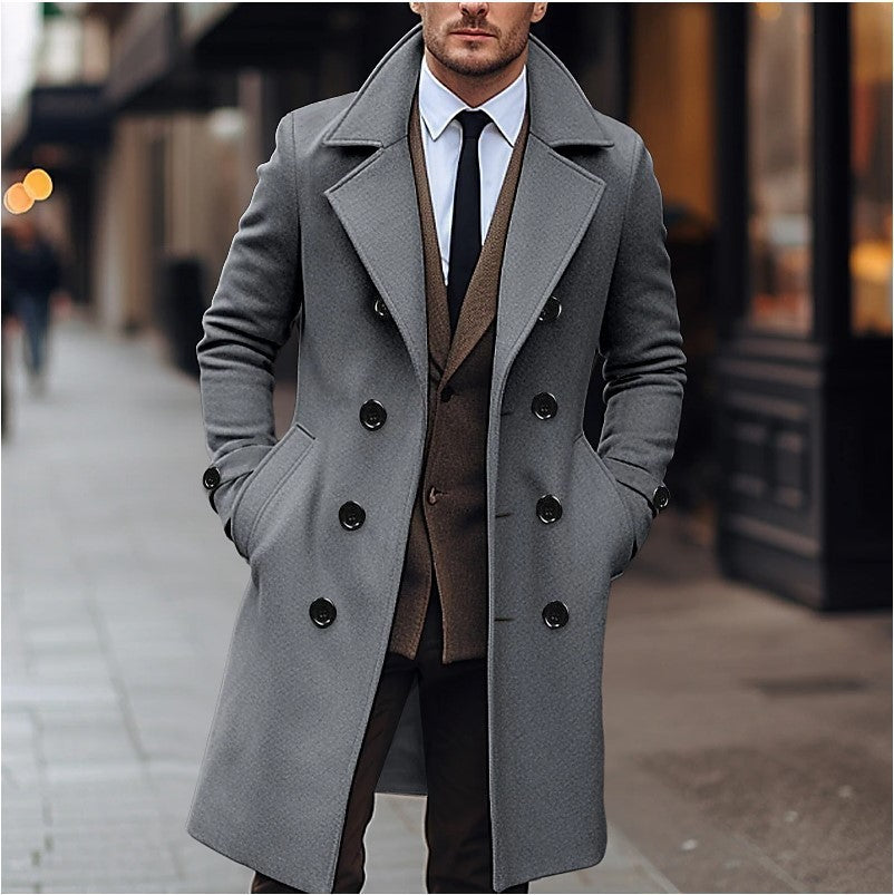 Herrar elegant ull trenchcoat med dubbel knapprad Eva Jonsson-Eva Jonsson