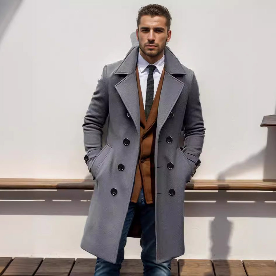 Herrar elegant ull trenchcoat med dubbel knapprad Eva Jonsson-Eva Jonsson