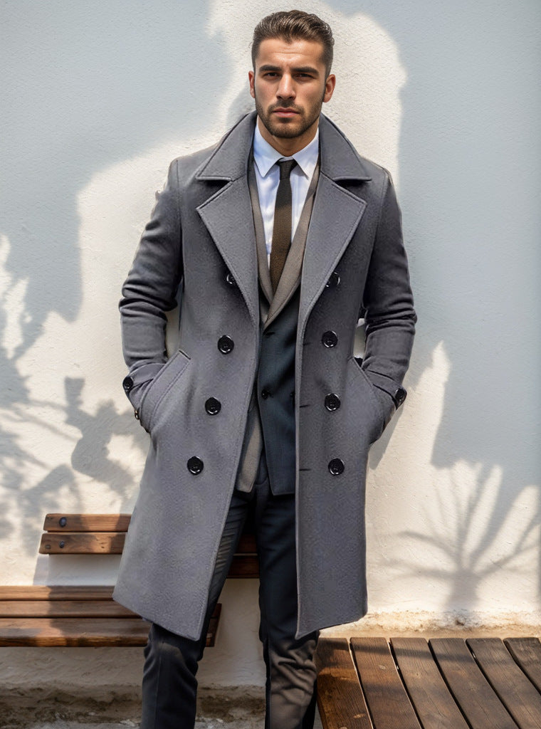Herrar elegant ull trenchcoat med dubbel knapprad Eva Jonsson-Eva Jonsson
