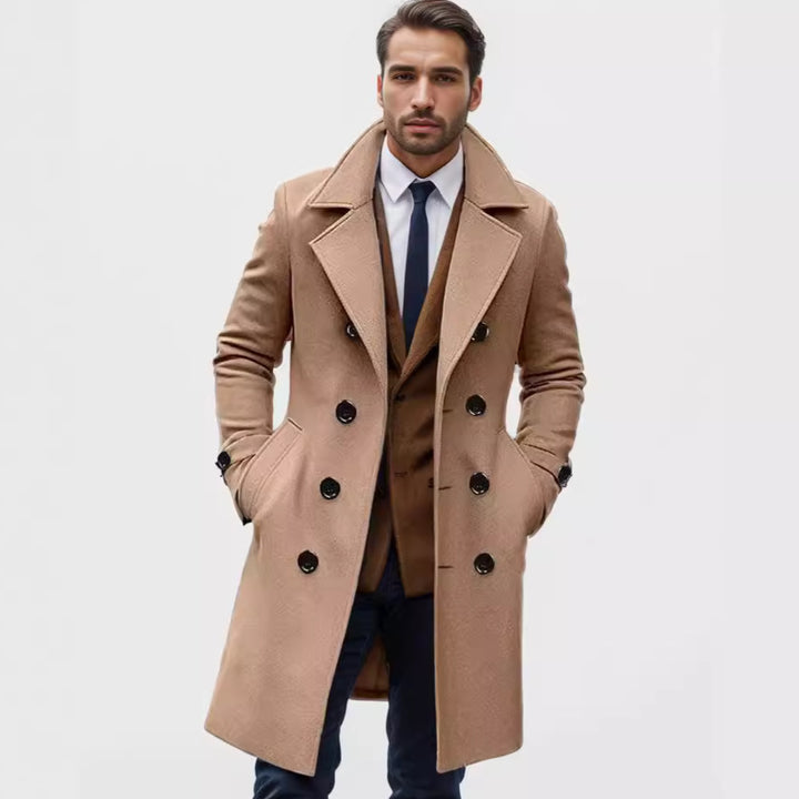 Herrar elegant ull trenchcoat med dubbel knapprad Eva Jonsson-Eva Jonsson