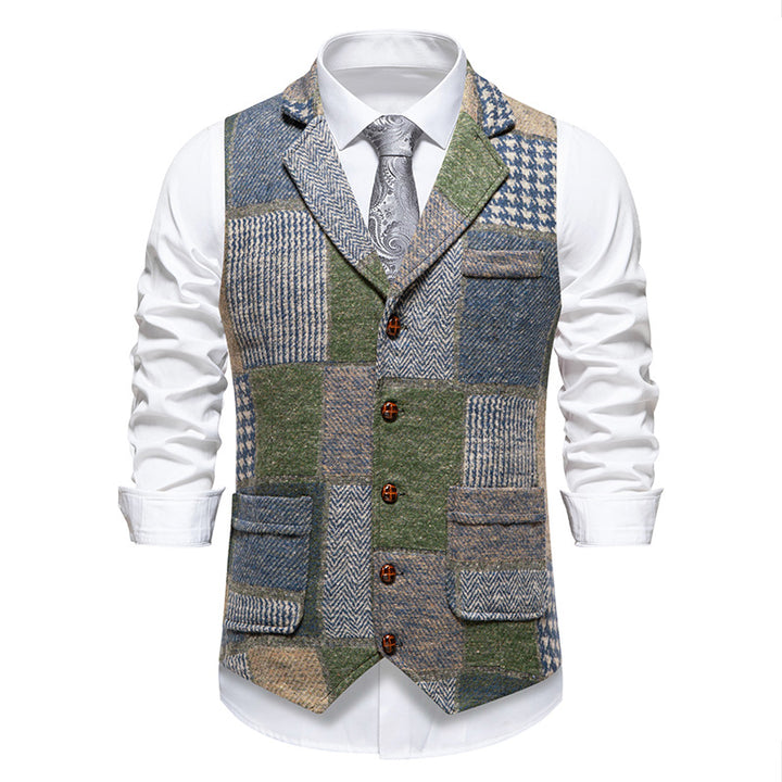 Herrar eleganta patchwork-väst med praktiska fickor och enastående design Mirla-Eva Jonsson
