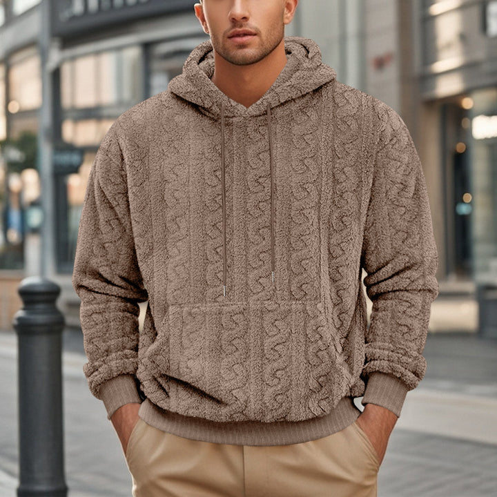 Herrar fluffig fleece-hoodie med praktisk känguruficka Mirla-Eva Jonsson
