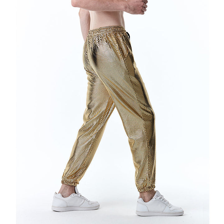 Herrar futuristiska mesh-byxor i trendig metallic-look Mirla-Eva Jonsson