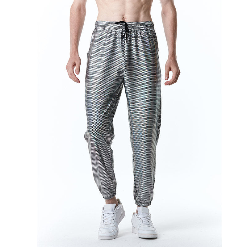 Herrar futuristiska mesh-byxor i trendig metallic-look Mirla-Eva Jonsson