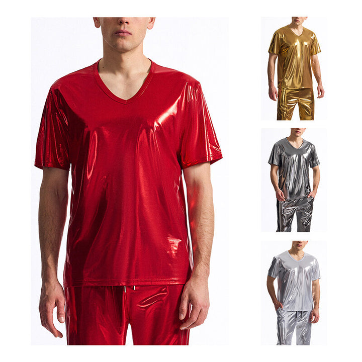 Herrar glänsande sportoutfit med modern V-ringning och elastisk midja Mirla-Eva Jonsson