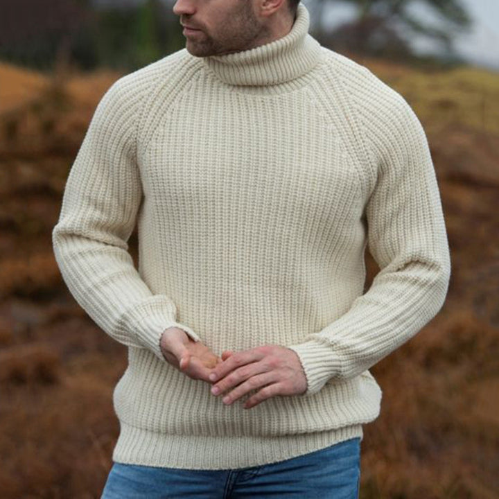 Herrar grovstickad tröja med uppvikt rullkrage Mirla-Eva Jonsson