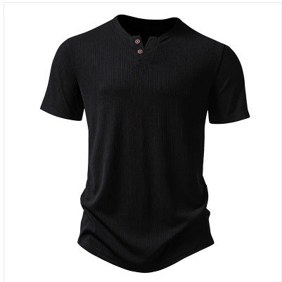 Herrar högkvalitativ kortärmad Henley-t-shirt i strukturerat material Eva Jonsson-Eva Jonsson