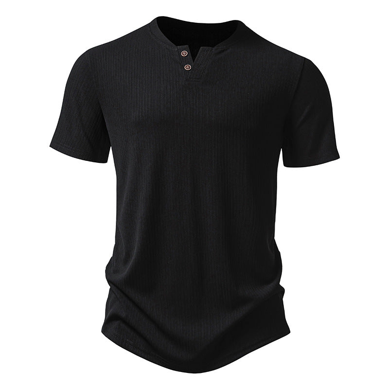 Herrar högkvalitativ kortärmad Henley-t-shirt i strukturerat material Eva Jonsson-Eva Jonsson