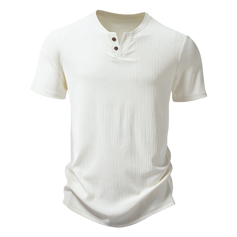 Herrar högkvalitativ kortärmad Henley-t-shirt i strukturerat material Eva Jonsson-Eva Jonsson