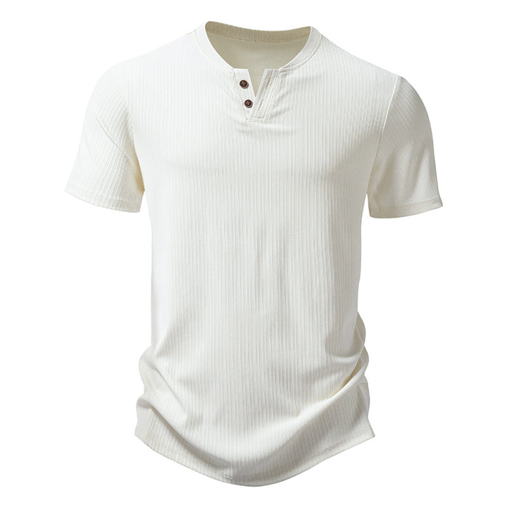 Herrar högkvalitativ kortärmad Henley-t-shirt i strukturerat material Eva Jonsson-Eva Jonsson