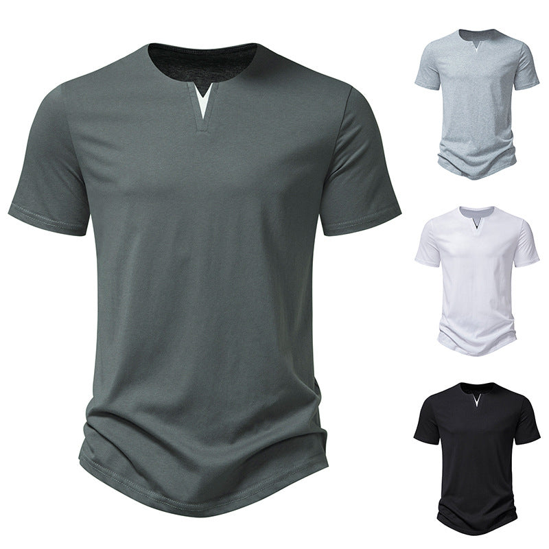 Herrar kortärmad Henley T-shirt med kreativ V-ringning och behaglig bärkomfort Eva Jonsson-Eva Jonsson