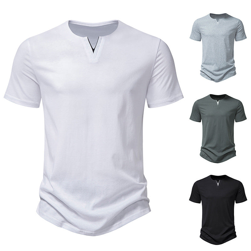 Herrar kortärmad Henley T-shirt med kreativ V-ringning och behaglig bärkomfort Eva Jonsson-Eva Jonsson