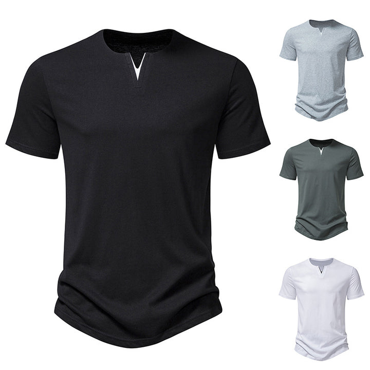 Herrar kortärmad Henley T-shirt med kreativ V-ringning och behaglig bärkomfort Eva Jonsson-Eva Jonsson