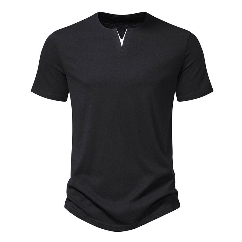 Herrar kortärmad Henley T-shirt med kreativ V-ringning och behaglig bärkomfort Eva Jonsson-Eva Jonsson