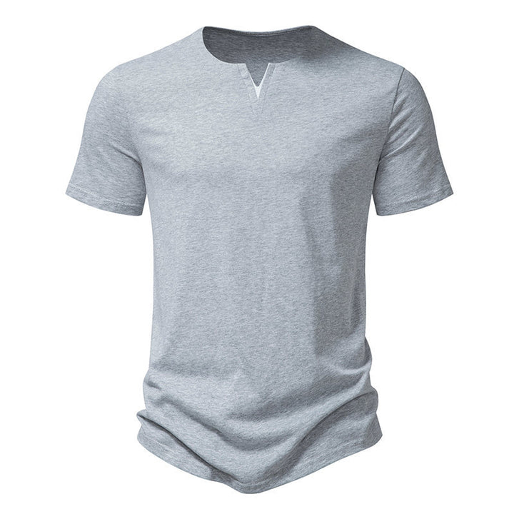 Herrar kortärmad Henley T-shirt med kreativ V-ringning och behaglig bärkomfort Eva Jonsson-Eva Jonsson