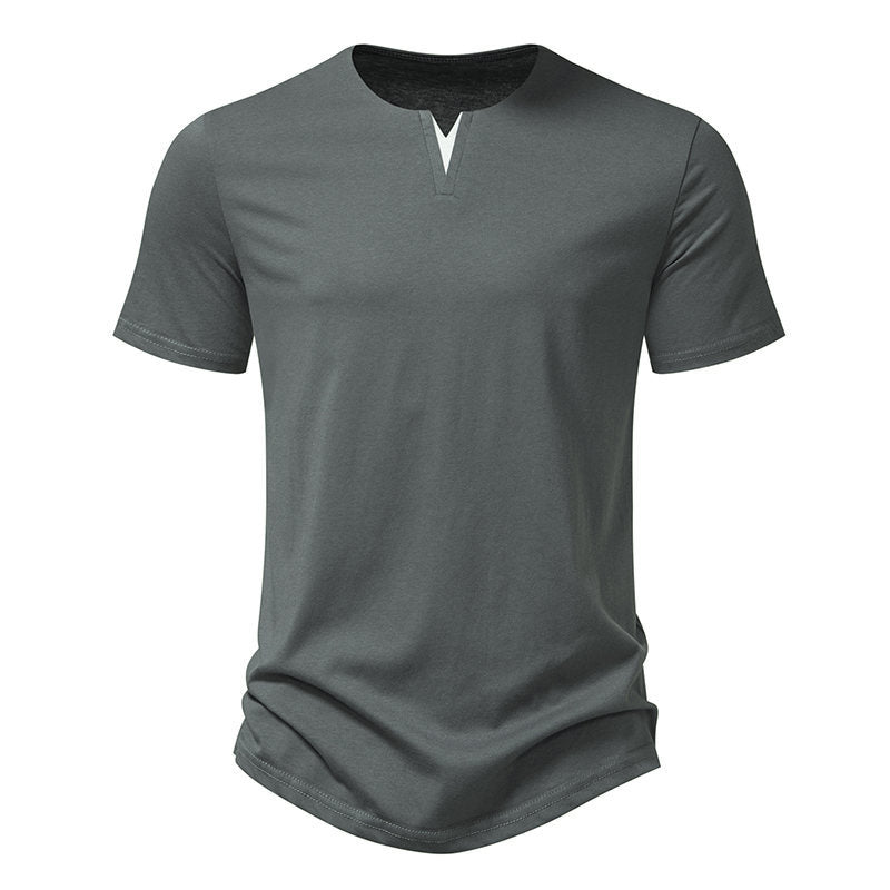 Herrar kortärmad Henley T-shirt med kreativ V-ringning och behaglig bärkomfort Eva Jonsson-Eva Jonsson