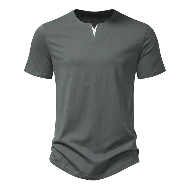 Herrar kortärmad Henley T-shirt med kreativ V-ringning och behaglig bärkomfort Eva Jonsson-Eva Jonsson