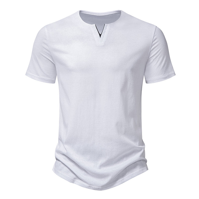 Herrar kortärmad Henley T-shirt med kreativ V-ringning och behaglig bärkomfort Eva Jonsson-Eva Jonsson