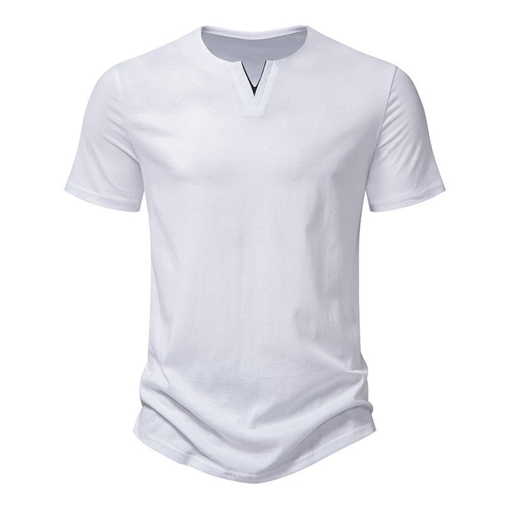 Herrar kortärmad Henley T-shirt med kreativ V-ringning och behaglig bärkomfort Eva Jonsson-Eva Jonsson