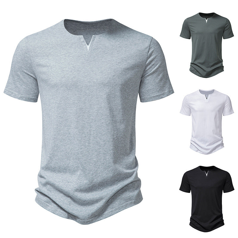 Herrar kortärmad Henley T-shirt med kreativ V-ringning och behaglig bärkomfort Eva Jonsson-Eva Jonsson