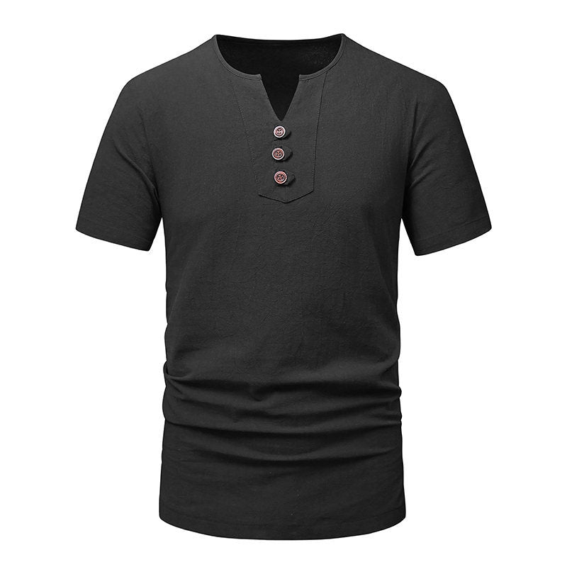 Herrar kortärmad Henley T-shirt med moderna knapplösningar Eva Jonsson-Eva Jonsson