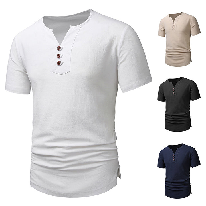 Herrar kortärmad Henley T-shirt med moderna knapplösningar Mirla-Eva Jonsson