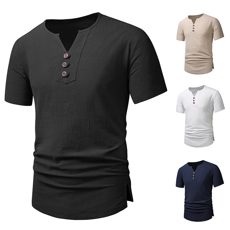 Herrar kortärmad Henley T-shirt med moderna knapplösningar Mirla-Eva Jonsson