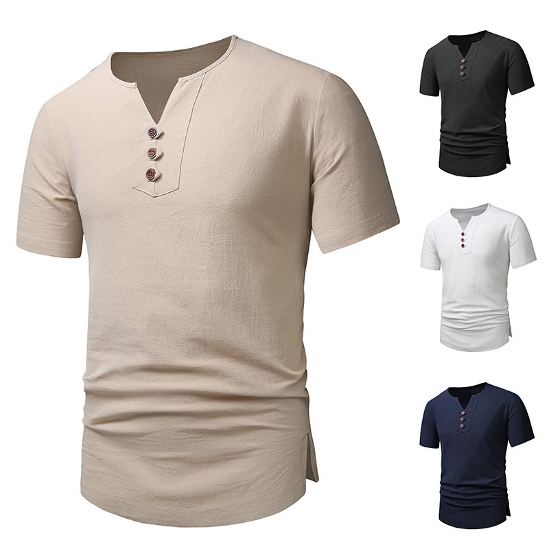 Herrar kortärmad Henley T-shirt med moderna knapplösningar Mirla-Eva Jonsson