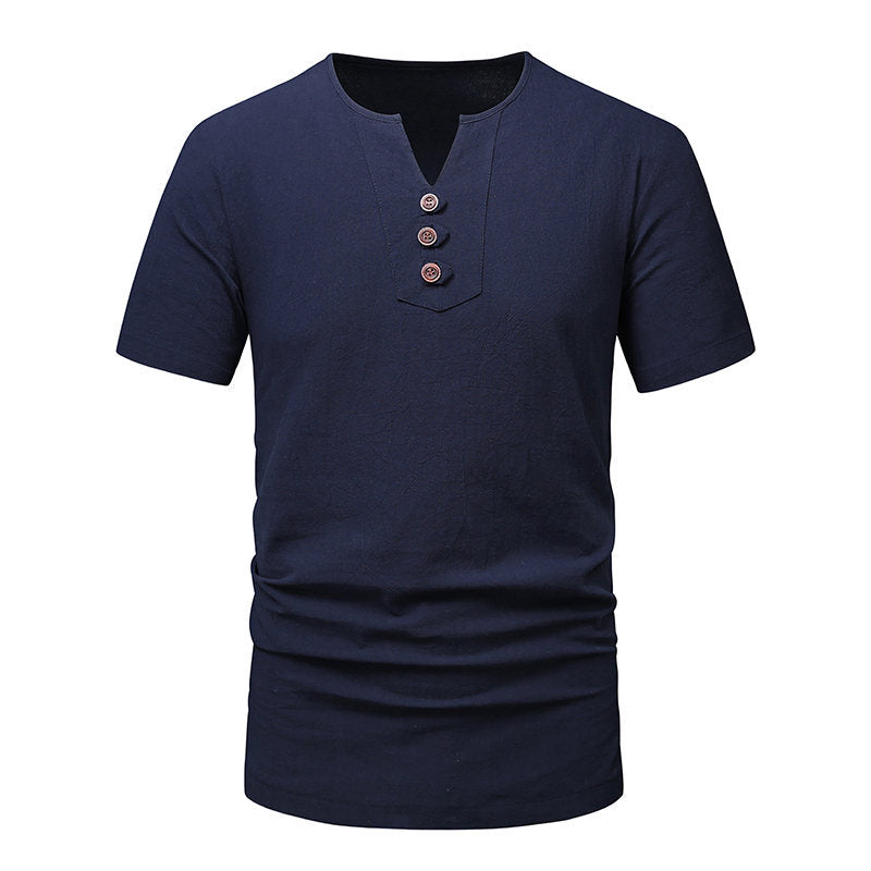 Herrar kortärmad Henley T-shirt med moderna knapplösningar Mirla-Eva Jonsson
