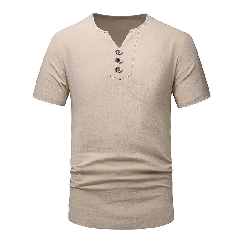 Herrar kortärmad Henley T-shirt med moderna knapplösningar Mirla-Eva Jonsson