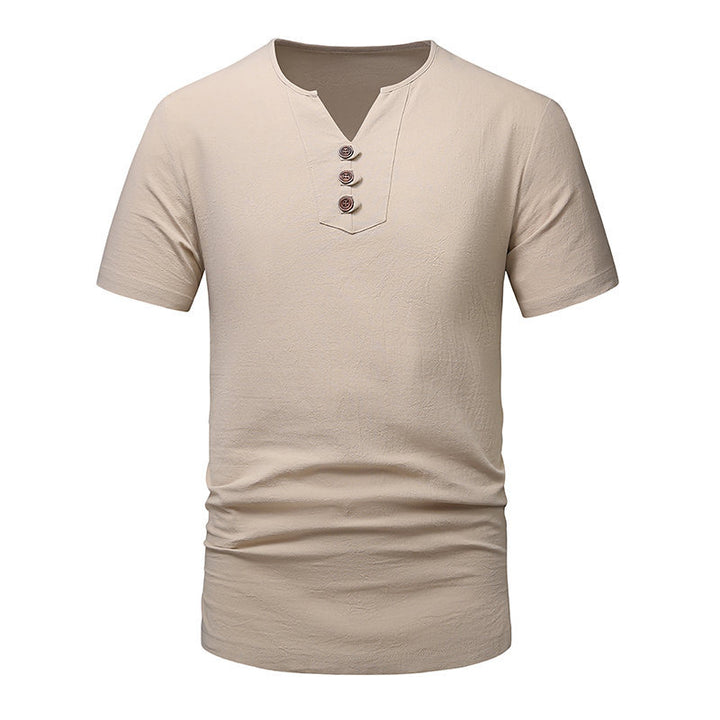 Herrar kortärmad Henley T-shirt med moderna knapplösningar Mirla-Eva Jonsson