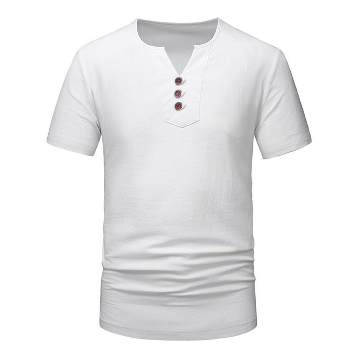 Herrar kortärmad Henley T-shirt med moderna knapplösningar Mirla-Eva Jonsson