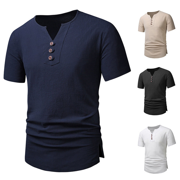Herrar kortärmad Henley T-shirt med moderna knapplösningar Mirla-Eva Jonsson