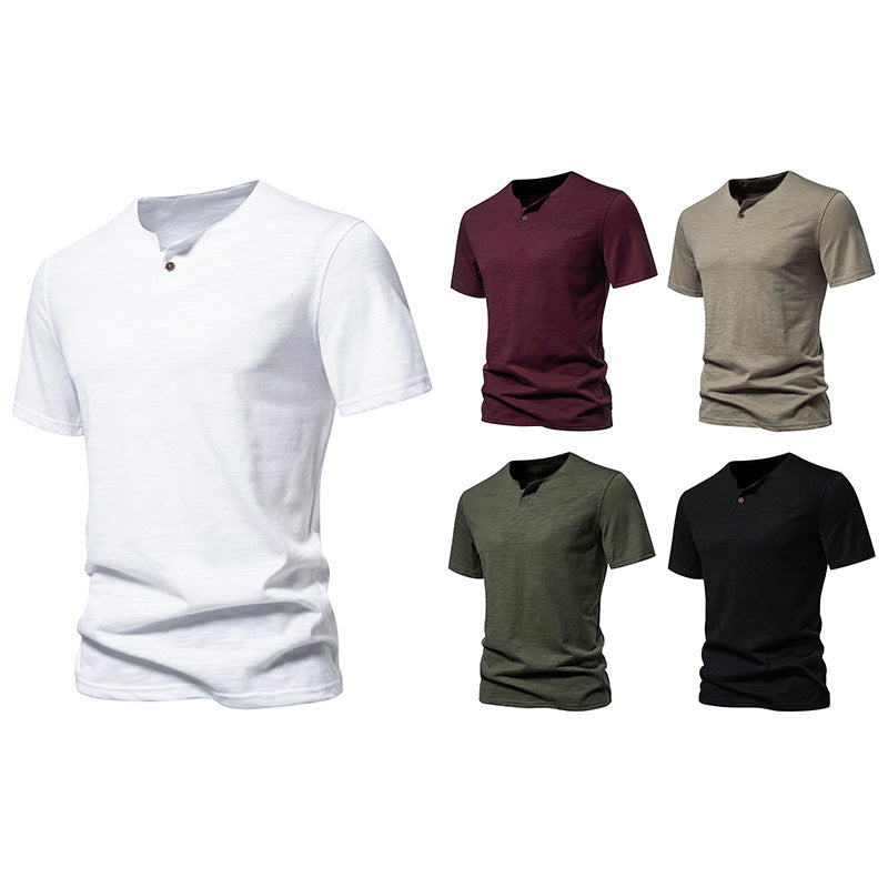 Herrar kortärmad Henley-shirt med modern ståkrage och högkvalitativ bomullskvalitet Eva Jonsson-Eva Jonsson