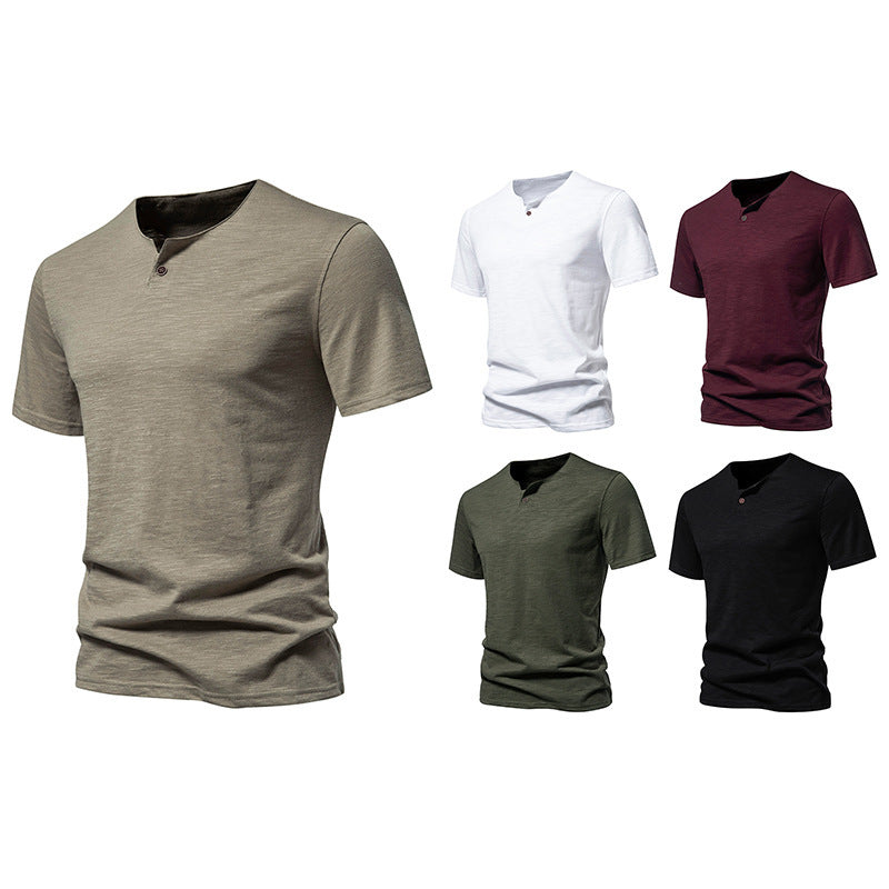 Herrar kortärmad Henley-shirt med modern ståkrage och högkvalitativ bomullskvalitet Eva Jonsson-Eva Jonsson